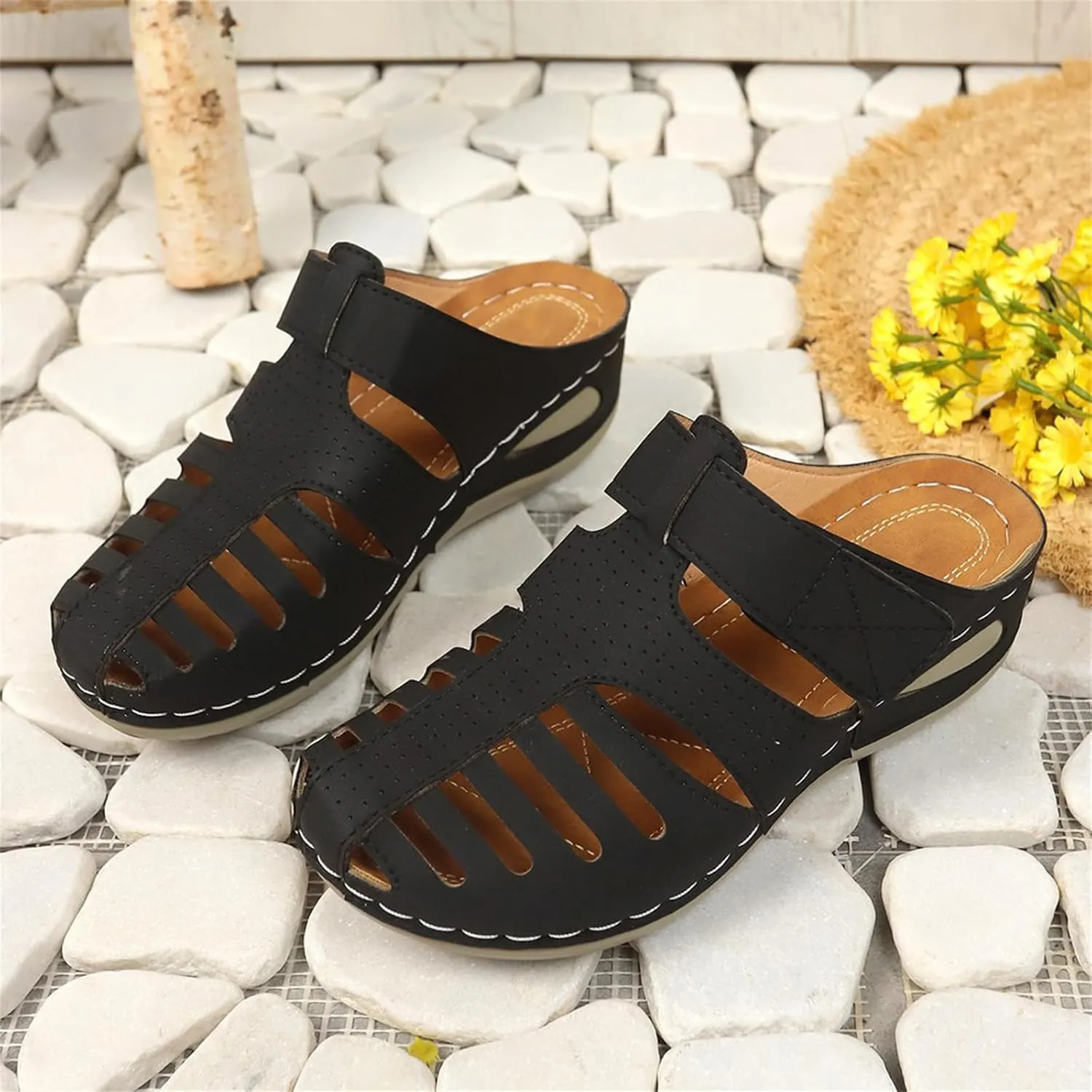 Clogs for Women Mules Shoes Comfortable Dressy Closed Toe Platform Sandals Summer Orthopedic Comfort Casual Adjustable Ankle Strap Hook Loop Bohemia Gladiator Slip On Walking Wedge Slippers