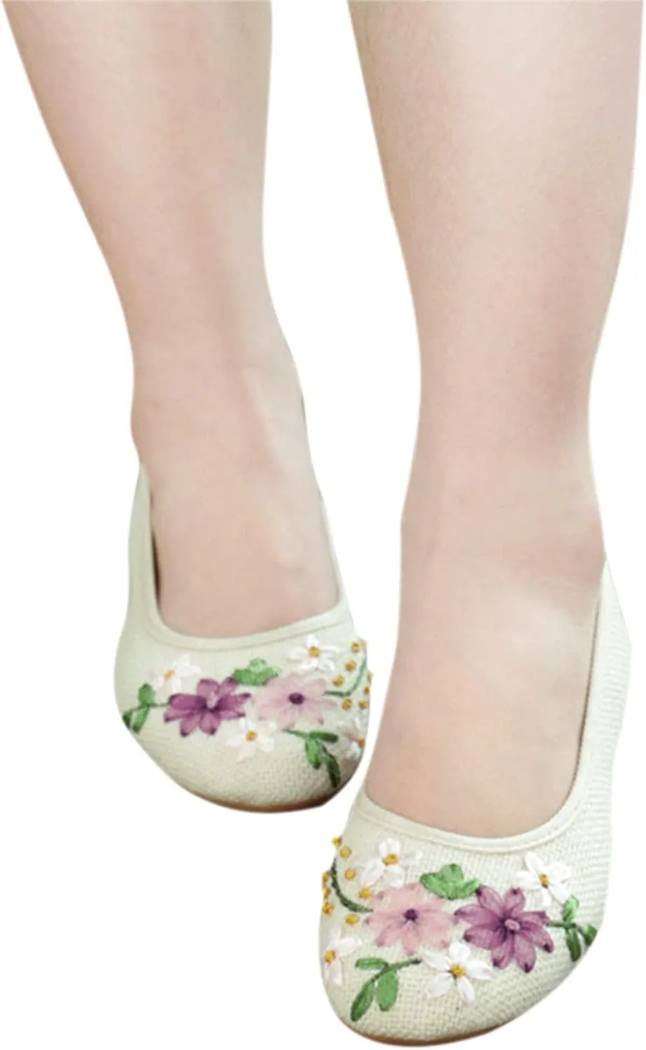 Cloth Shoes Women's Single Shoes Ribbon Linen Breathable Embroidery Women's Single Ballet Flat Shoes for Women Size 11