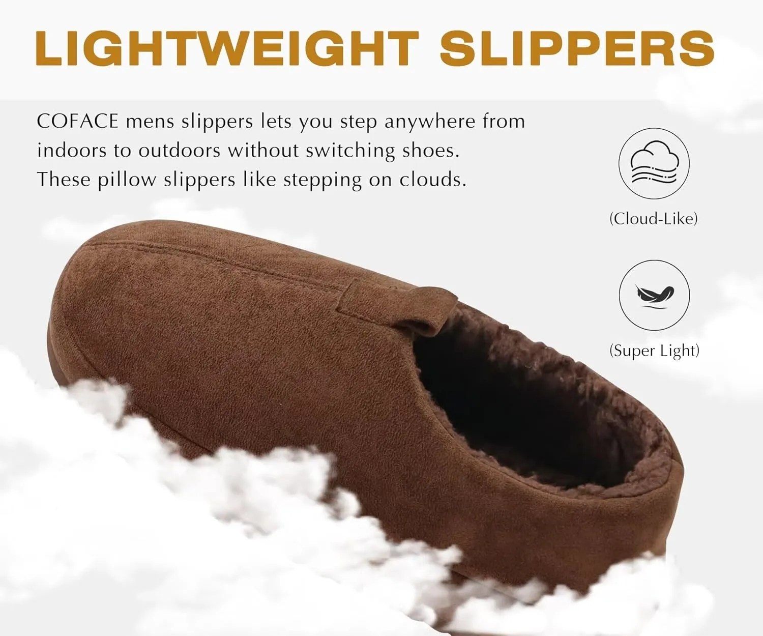 COFACE Men's Clog Slippers Cozy Thick Cushion Memory Foam Indoor Outdoor Lightweight Warm Sherpa Lining House Shoes For Man With Arch Support Rubber Hard Sole