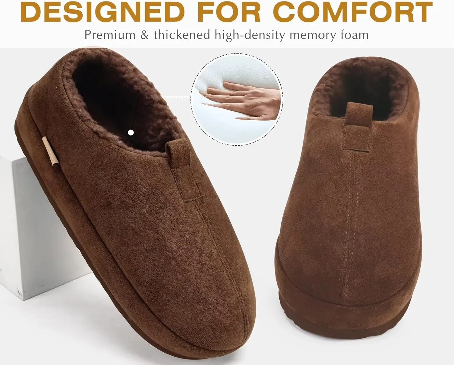 COFACE Men's Clog Slippers Cozy Thick Cushion Memory Foam Indoor Outdoor Lightweight Warm Sherpa Lining House Shoes For Man With Arch Support Rubber Hard Sole