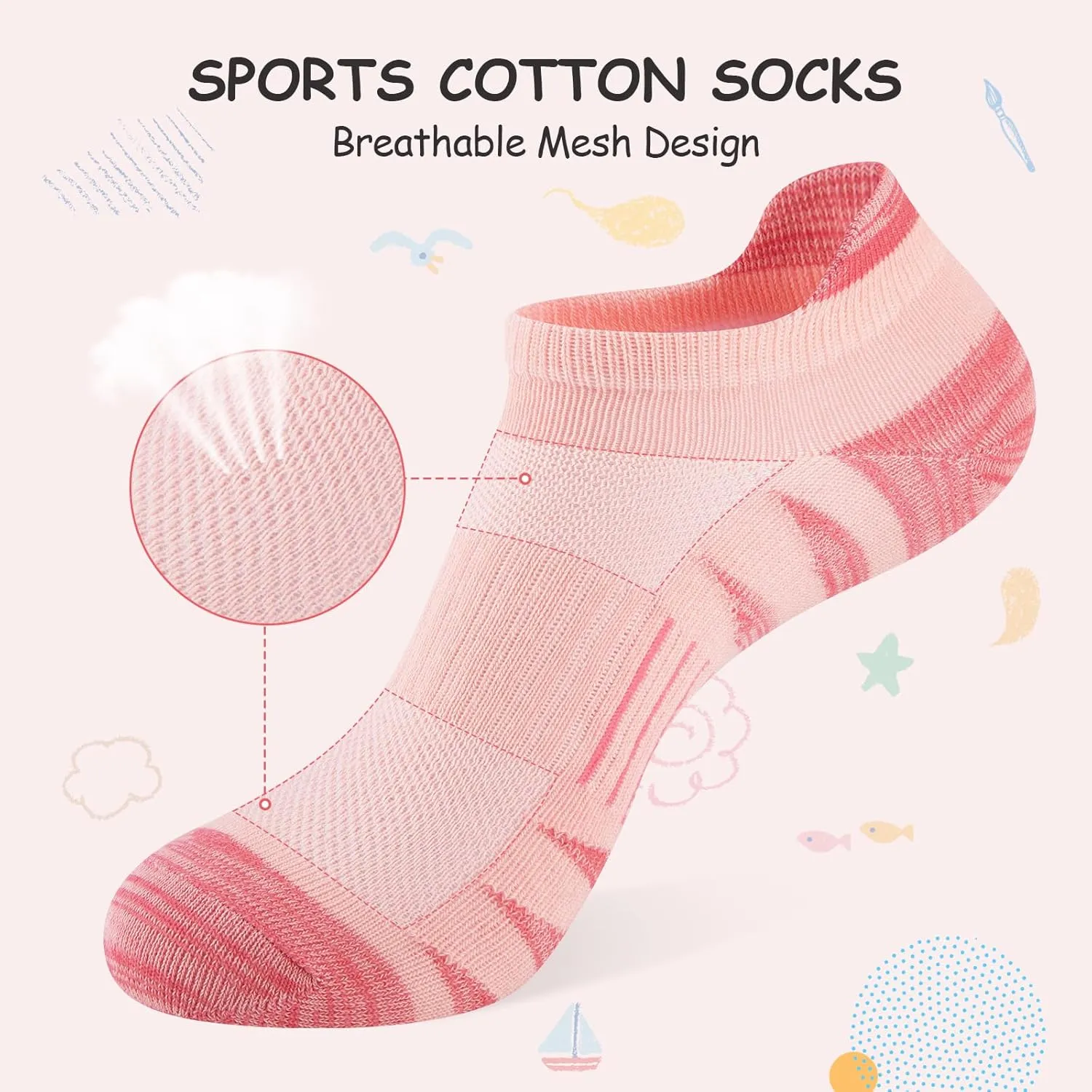 Comfoex Girls Socks 12 Pairs Ankle Breathable Athletic Mesh Cotton Sports Socks For Little Big Kids 4-6 6-8 8-10 Years Old