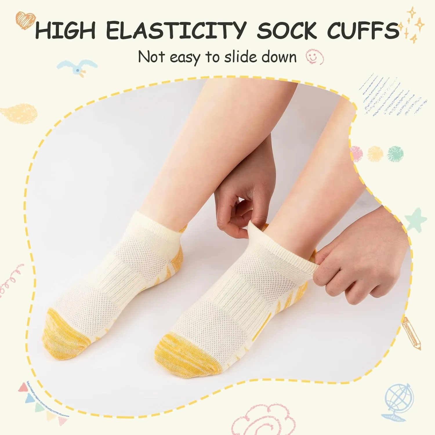 Comfoex Girls Socks 12 Pairs Ankle Breathable Athletic Mesh Cotton Sports Socks For Little Big Kids 4-6 6-8 8-10 Years Old