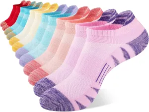 Comfoex Girls Socks 12 Pairs Ankle Breathable Athletic Mesh Cotton Sports Socks For Little Big Kids 4-6 6-8 8-10 Years Old