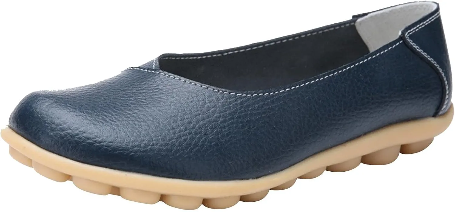 Comfortable Leather Shoes for Women Solid Non Slip 女式平底鞋 Shoes Soft Walking Driving Business Casual Elevator