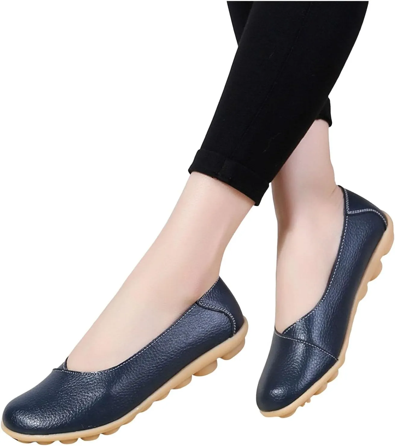 Comfortable Leather Shoes for Women Solid Non Slip 女式平底鞋 Shoes Soft Walking Driving Business Casual Elevator