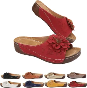 Comfortable Non-Slip Solid Color Open-Toe Wedge Sandals for Women – Breathable Orthopedic Platform Slides with Arch Support for All-Day Walking, Casual PU Leather Slip-On Design