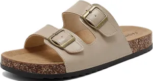 Cork Footbed Sandals Women Men, Arch Support Summer Beach Slide Slip On Slippers with Adjustable Buckle Outdoor Indoor