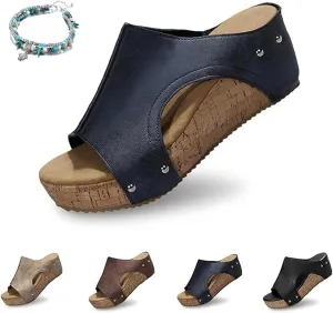 Cork Wedges & Platform Slides, Womens Comfy Wedge Orthopedic Sandals Summer Platform Cork Wedges