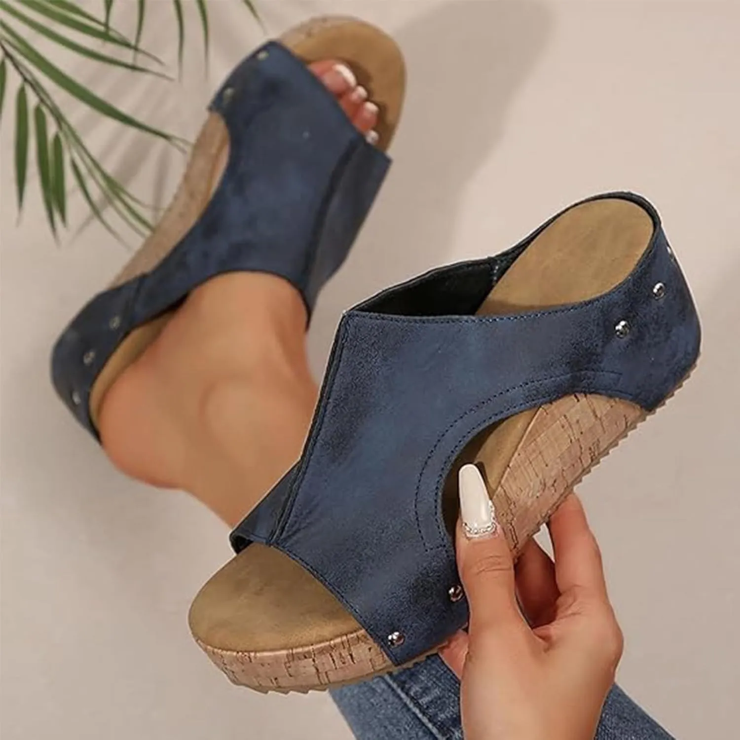 Cork Wedges & Platform Slides, Womens Comfy Wedge Orthopedic Sandals Summer Platform Cork Wedges