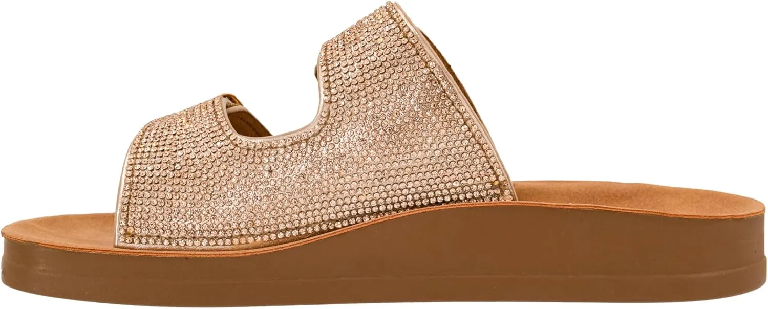 Corkys Footwear Let's Be Real Sandals - Featuring Two Adjustable Straps, A Rhinestone Covered Upper, Easy on and Off, and Comfy Insoles For All Day Wear