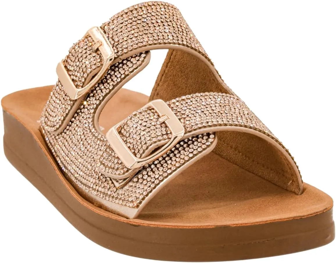 Corkys Footwear Let's Be Real Sandals - Featuring Two Adjustable Straps, A Rhinestone Covered Upper, Easy on and Off, and Comfy Insoles For All Day Wear