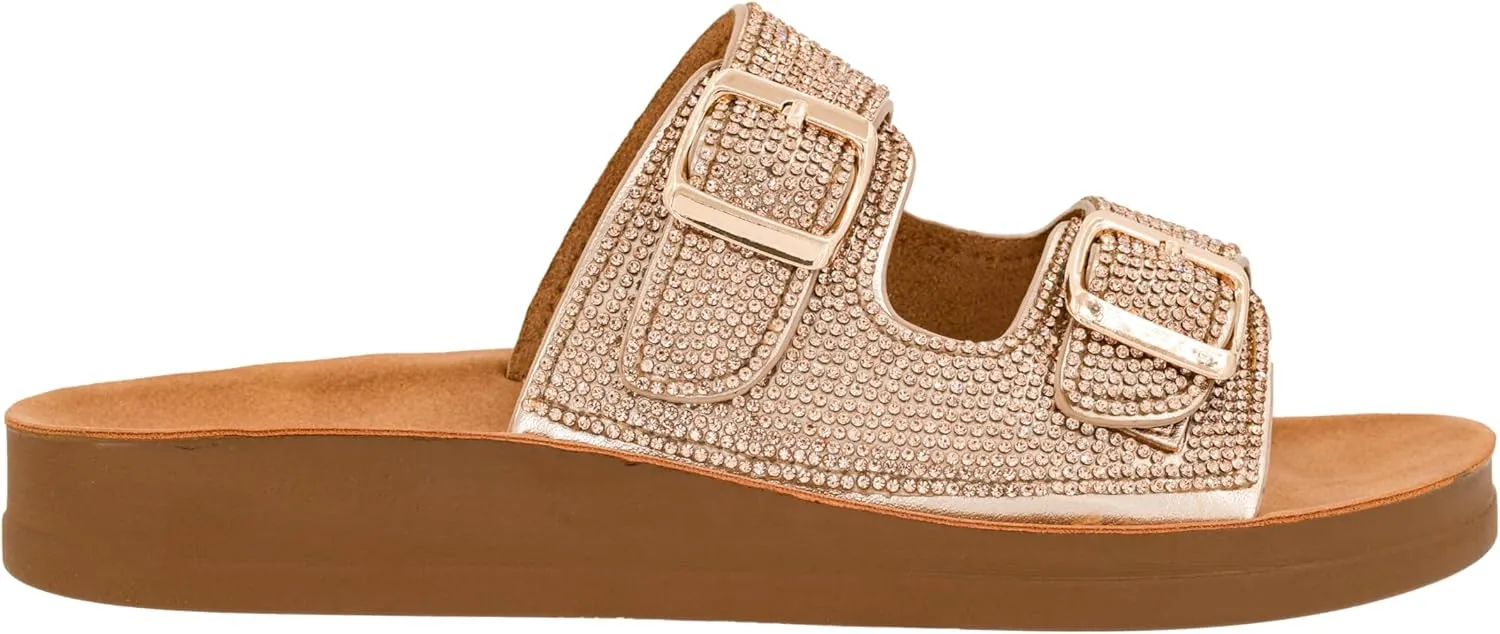 Corkys Footwear Let's Be Real Sandals - Featuring Two Adjustable Straps, A Rhinestone Covered Upper, Easy on and Off, and Comfy Insoles For All Day Wear