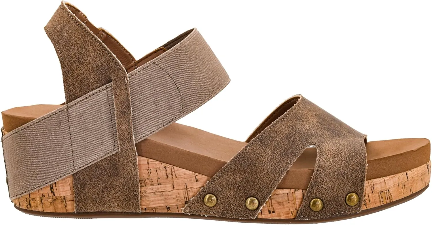Corkys Footwear Women's Better With Time 2-Inch Wedge - Timeless Wide Toe Strap With Cut Outs, Elastic Gore Strap Around Ankle, And EVA Insoles For All-Day Comfort