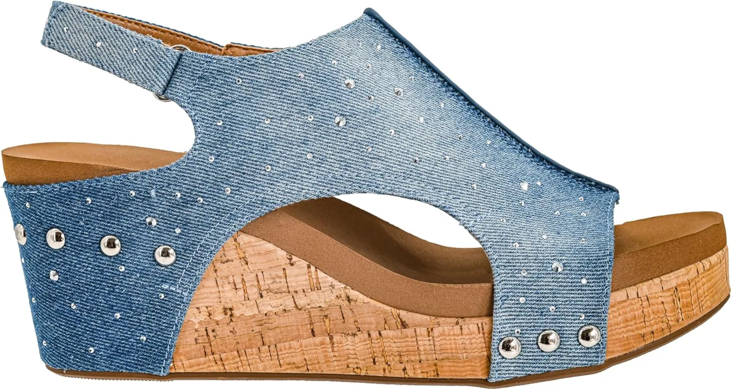 Corkys Footwear Womens Carley Wedges, Featuring Corkys EVA Foam Cushioned Insoles, A 2.5 Inch Heel, Lightweight For All Day Wear, And Hook And Loop Closure