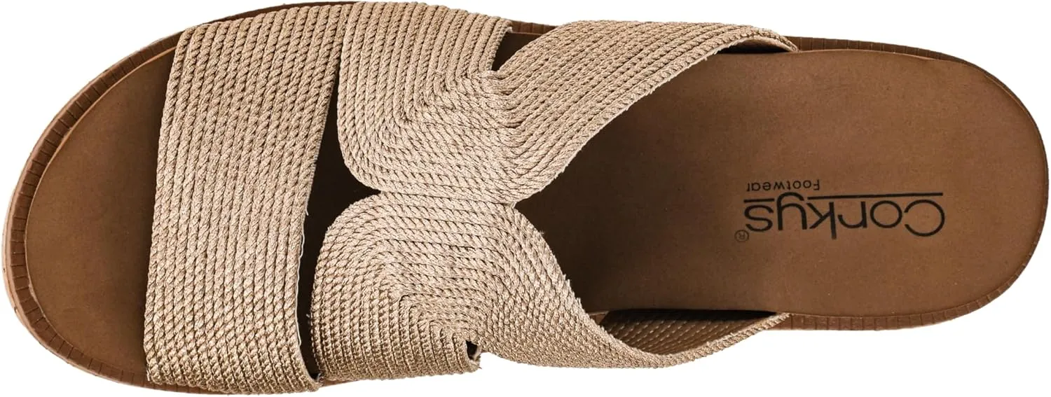 Corkys Footwear Women's Golden Hour Wedge Sandals with 2.5-Inch Heel - Comfort-Enhancing EVA Insoles, All-day wear, and Stylish Raffia Straps With Cutouts