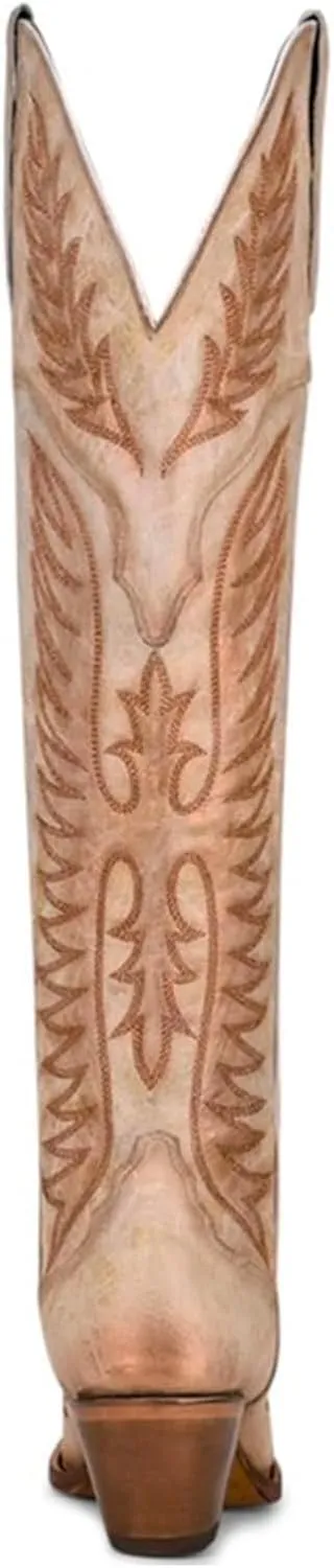 CORRAL Women's Embroidery Tall Top Urban Outdoor Western Cowgirl Style Above-the-Knee Pointed J Toe Cowhide Leather Boots