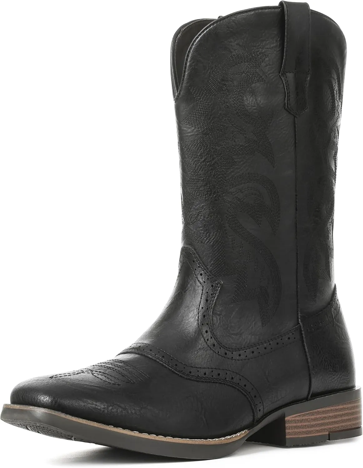 Cowboy Boots for Men Square Toe Western Boots Embroidered Pull On Slip Resistant Work Boots For Men Country Traditional Boots