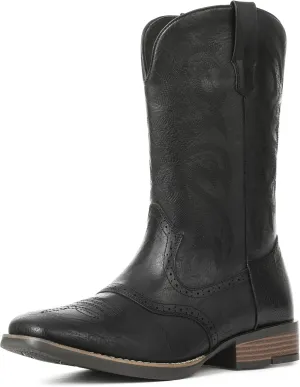 Cowboy Boots for Men Square Toe Western Boots Embroidered Pull On Slip Resistant Work Boots For Men Country Traditional Boots