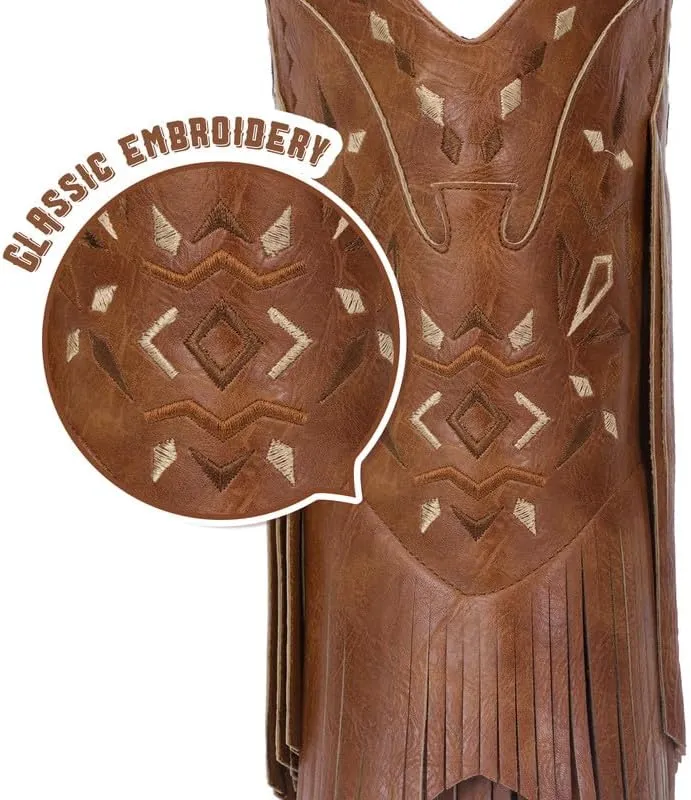 Cowboy Boots for Women - Fringe Knee High Cowgirl Boots with Classic Embroidery, Pointed Toe Pull on Retro Design, Perfect for Western Parties, Weddings and Events