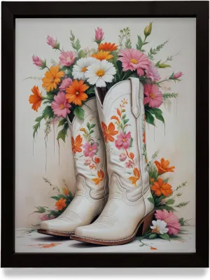 Cowgirl Wall Art Print, White Boots Floral Poster, Western Room Decor for Teen Girls, Cowgirl Decor Aesthetic Wall Decor, Country Bedroom Wall Picture (8x10, Wrapped Canvas)