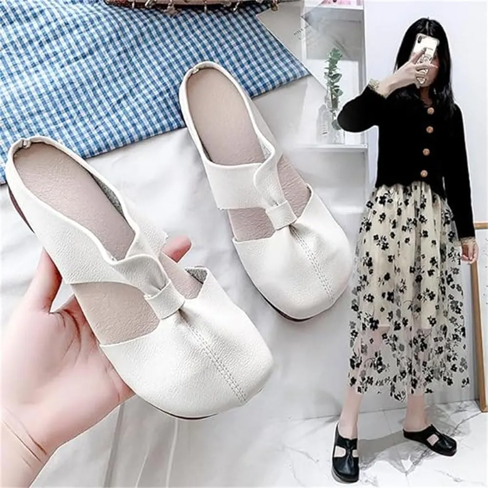 Cut Out Design Flat Mules for Women,2024 New Round Toe Flat Mules & Clogs with Bow, Casual All-Match Hollow Non-Slip Slippers