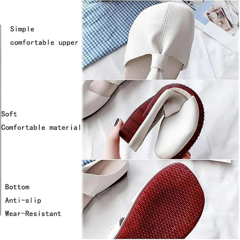 Cut Out Design Flat Mules for Women,2024 New Round Toe Flat Mules & Clogs with Bow, Casual All-Match Hollow Non-Slip Slippers