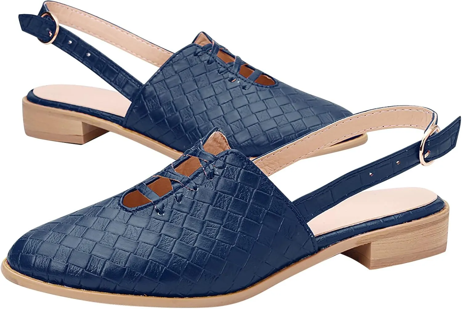 Cutout Sandal for Women Fashion Pointed Toe Closed Toe Weave Strap Buckle Casual Flat Sandalias Summer Comfortable Low Heel Slides Mules Shoes