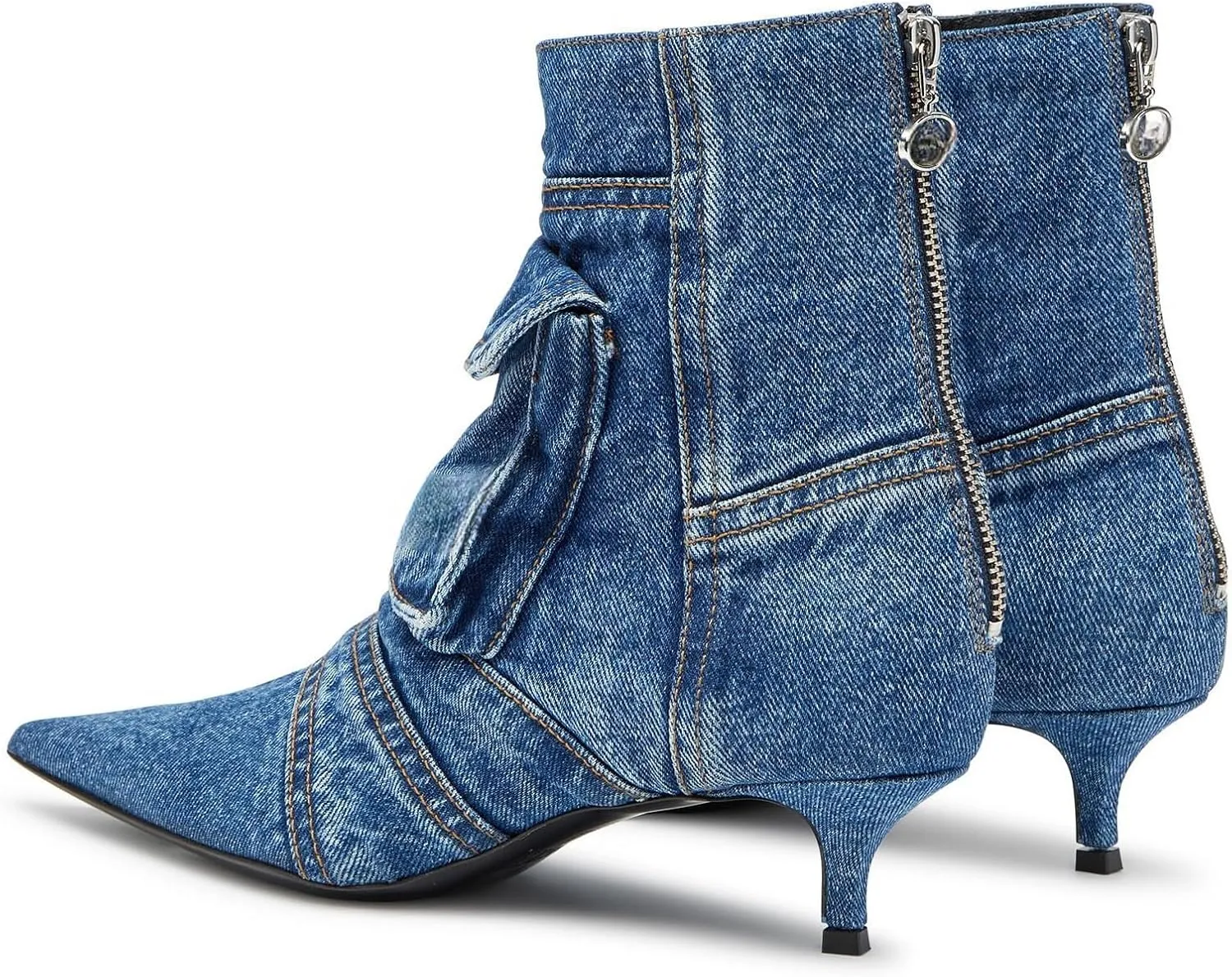 Denim Boots for Women Short Ankle Jeans Booties Kitten Low Heel Boots Womens Pointed Toe Boot With Zipper Fashion Casual Shoes