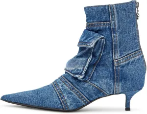 Denim Boots for Women Short Ankle Jeans Booties Kitten Low Heel Boots Womens Pointed Toe Boot With Zipper Fashion Casual Shoes