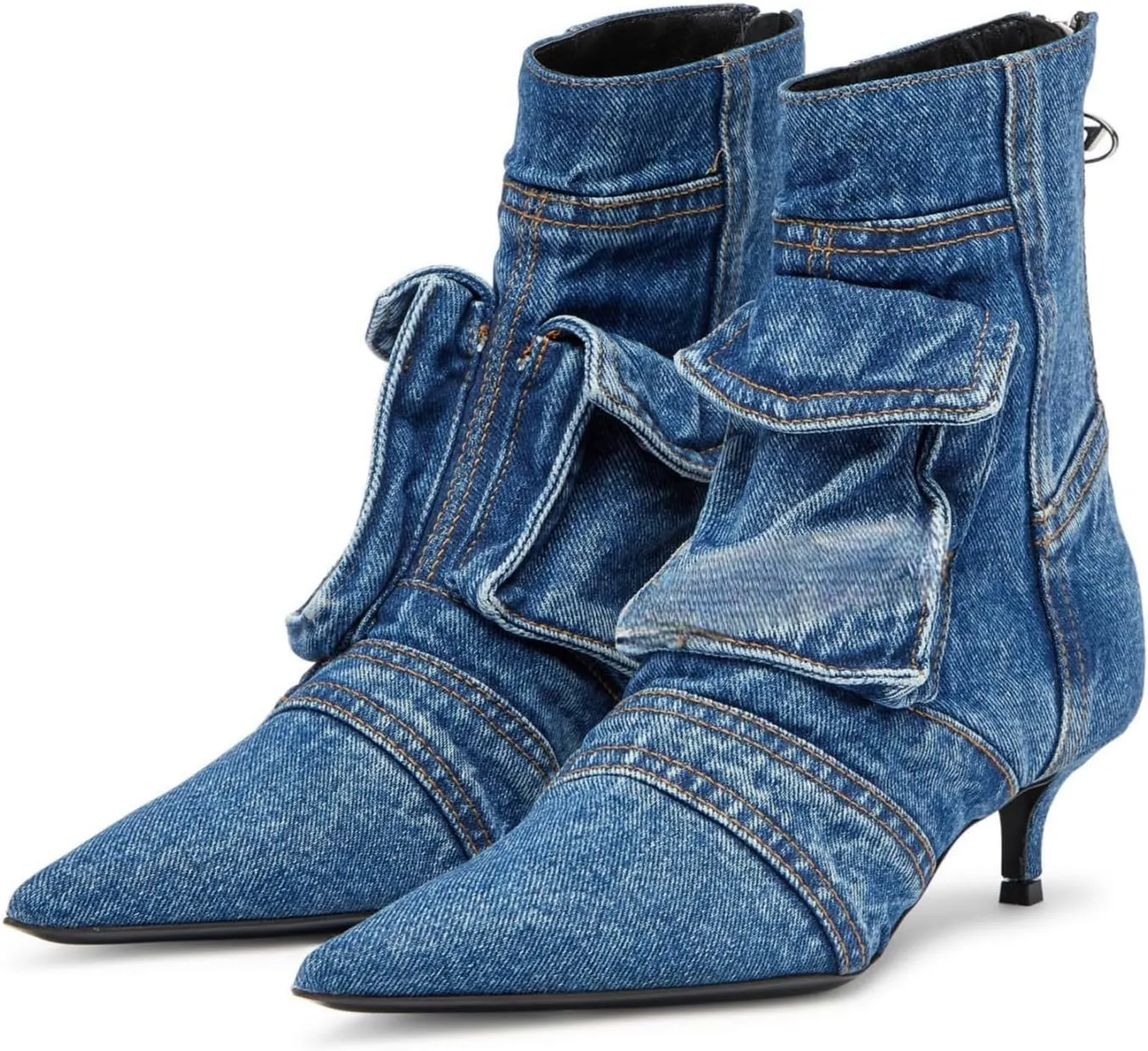 Denim Boots for Women Short Ankle Jeans Booties Kitten Low Heel Boots Womens Pointed Toe Boot With Zipper Fashion Casual Shoes