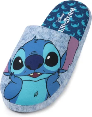 Disney Stitch Slippers in Blue | Ladies Slip-On Character House Loafers | Lilo & Stitch Kidult Merchandise