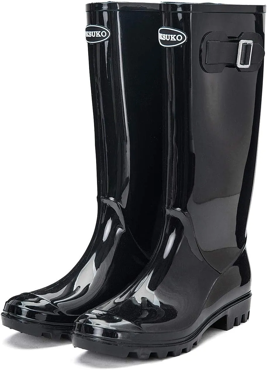 DKSUKO Women's Tall Rain Boots Garden Boots Waterproof Wellington Rubber Boots
