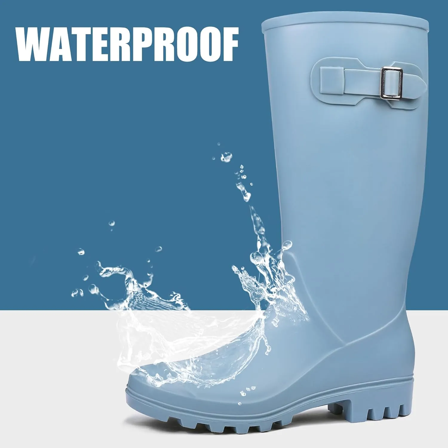 DKSUKO Women's Tall Rain Boots Garden Boots Waterproof Wellington Rubber Boots