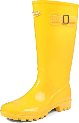 DKSUKO Women's Tall Rain Boots Garden Boots Waterproof Wellington Rubber Boots