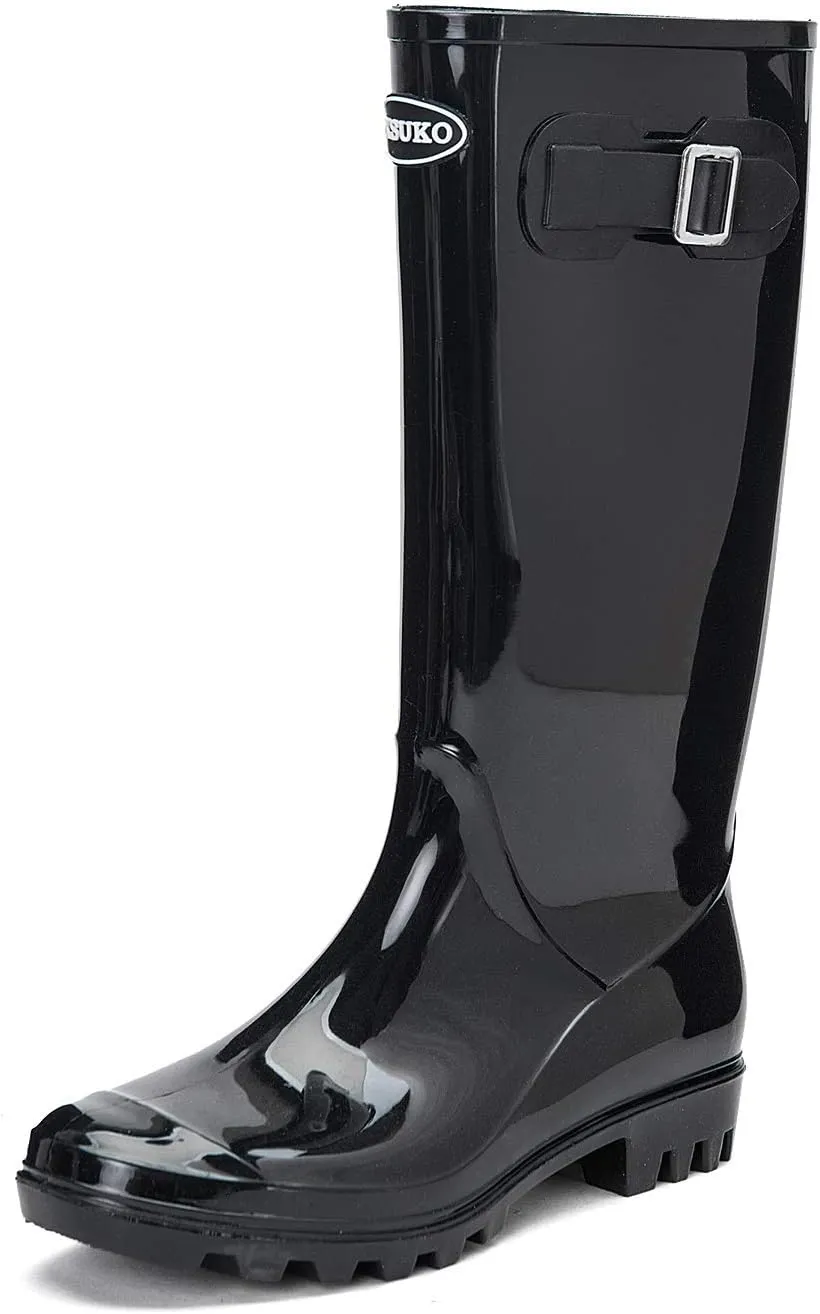 DKSUKO Women's Tall Rain Boots Garden Boots Waterproof Wellington Rubber Boots
