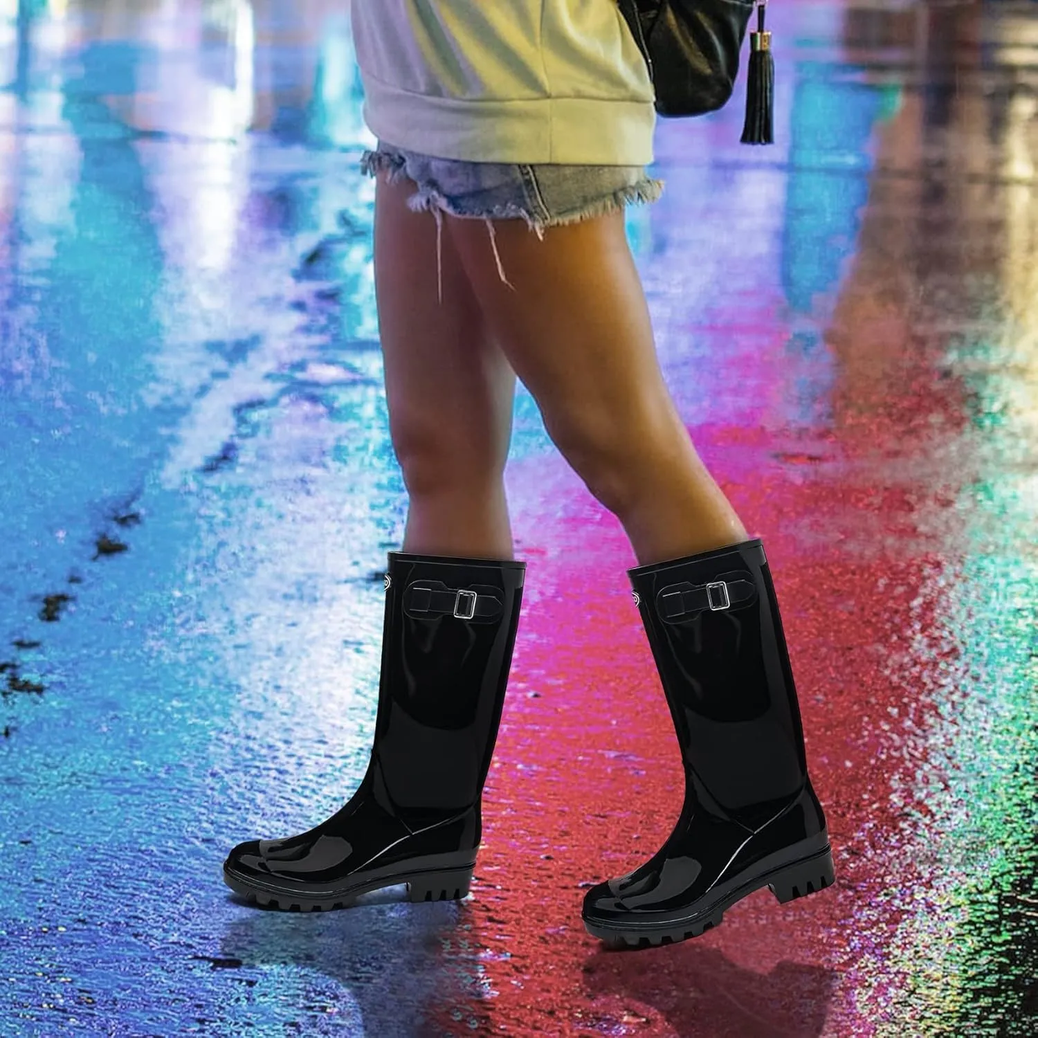 DKSUKO Women's Tall Rain Boots Garden Boots Waterproof Wellington Rubber Boots