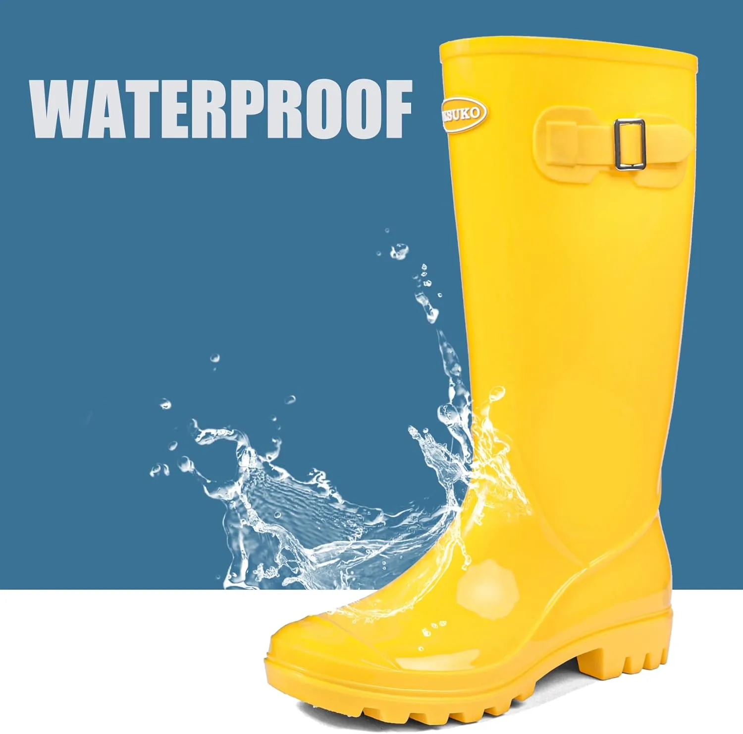 DKSUKO Women's Tall Rain Boots Garden Boots Waterproof Wellington Rubber Boots