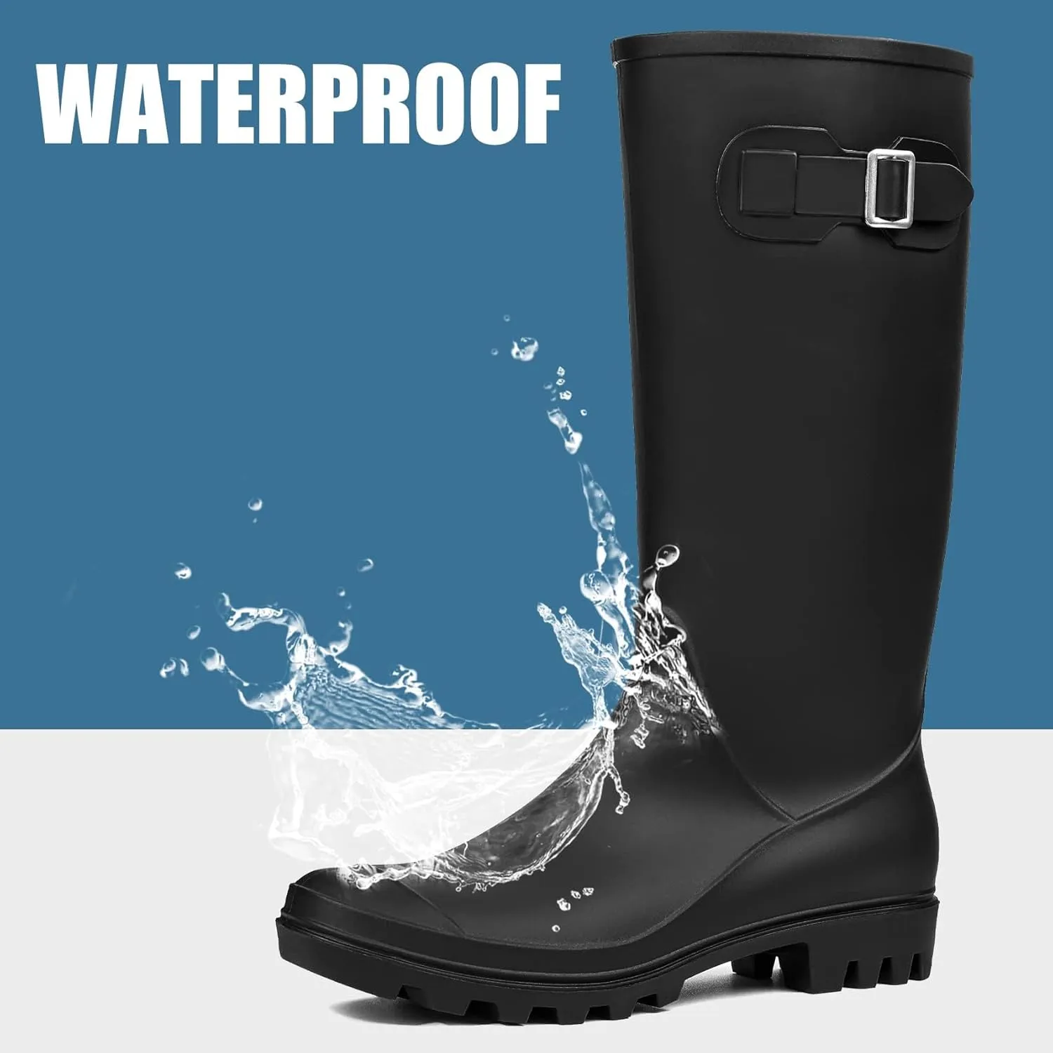 DKSUKO Women's Tall Rain Boots Garden Boots Waterproof Wellington Rubber Boots
