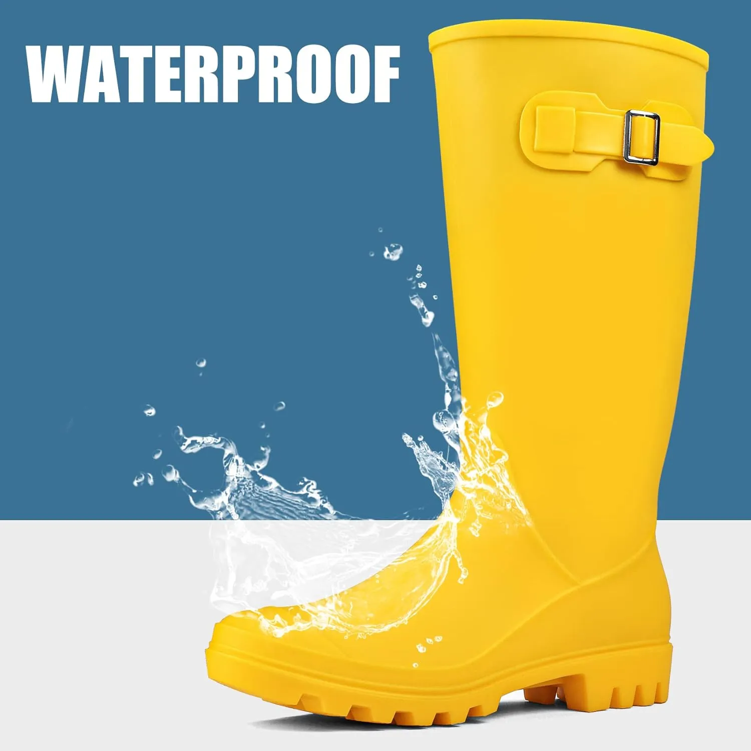 DKSUKO Women's Tall Rain Boots Garden Boots Waterproof Wellington Rubber Boots