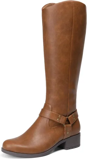 DREAM PAIRS Boots For Women Knee High, Comfortable Pull On Side Zipper Buckle Riding Boots