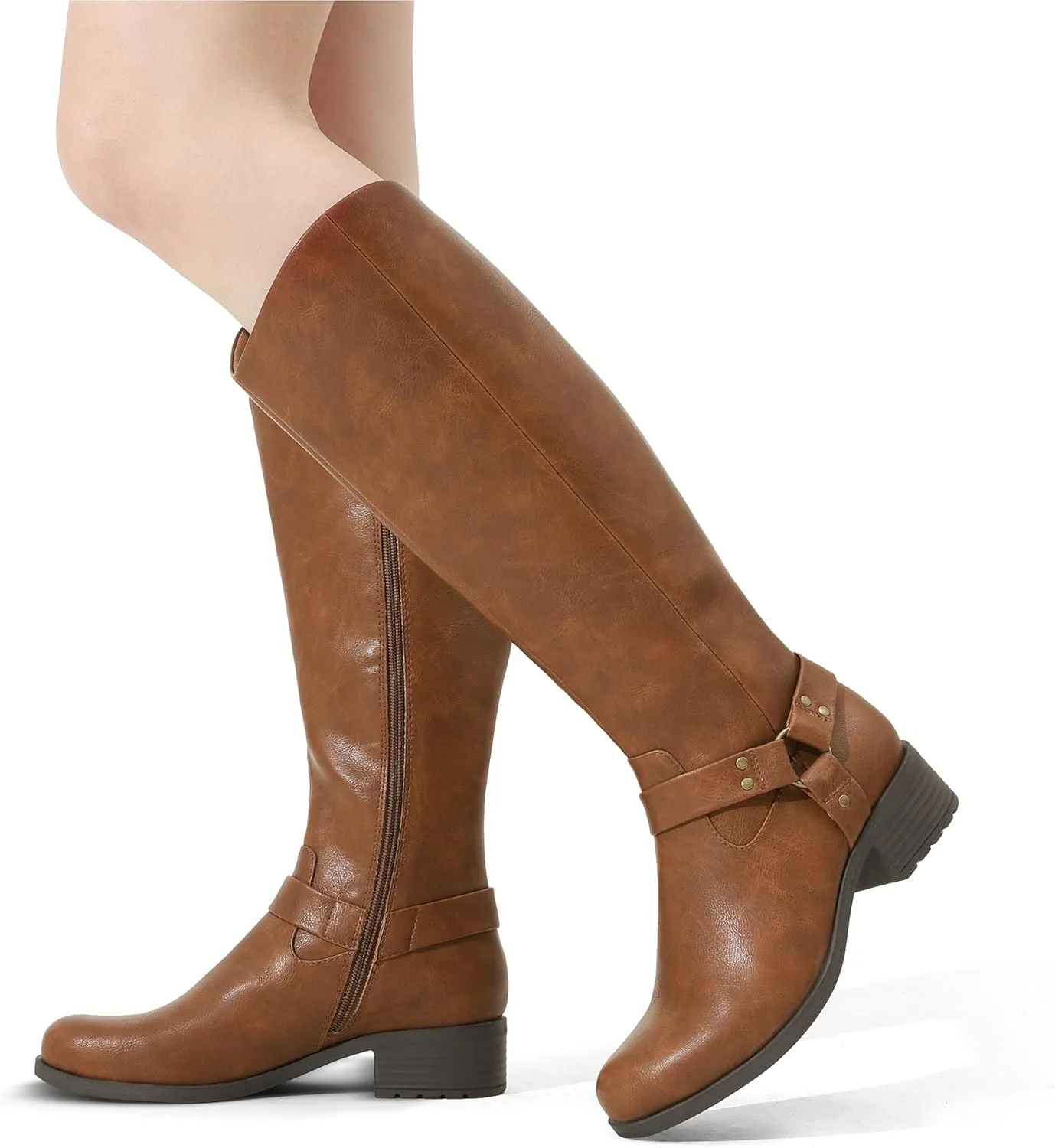 DREAM PAIRS Boots For Women Knee High, Comfortable Pull On Side Zipper Buckle Riding Boots