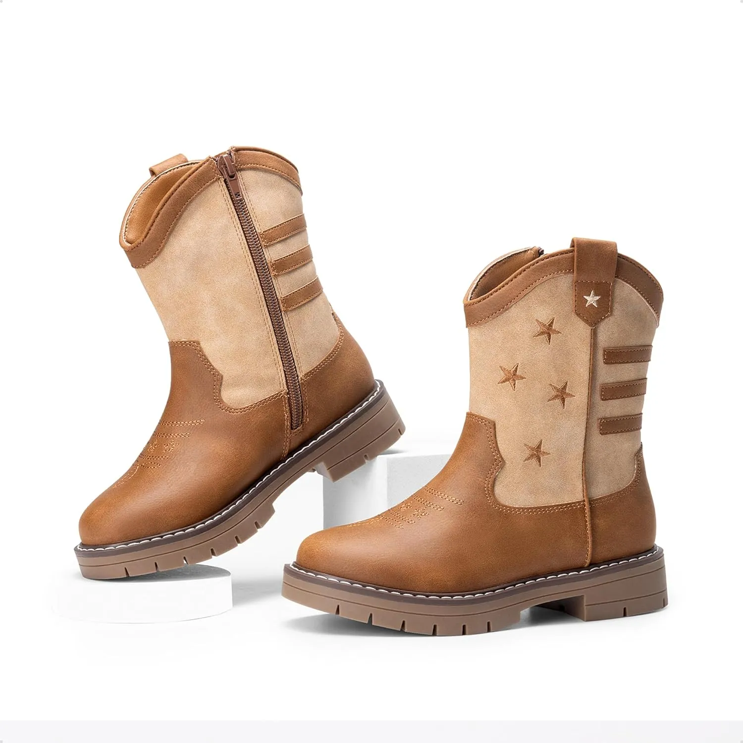 DREAM PAIRS Boys Girls Cowboy Boots Kids Western Riding Mid Calf Boots with Side Zipper (Toddler/Little Kid/Big Kid)
