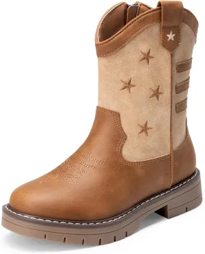 DREAM PAIRS Boys Girls Cowboy Boots Kids Western Riding Mid Calf Boots with Side Zipper (Toddler/Little Kid/Big Kid)