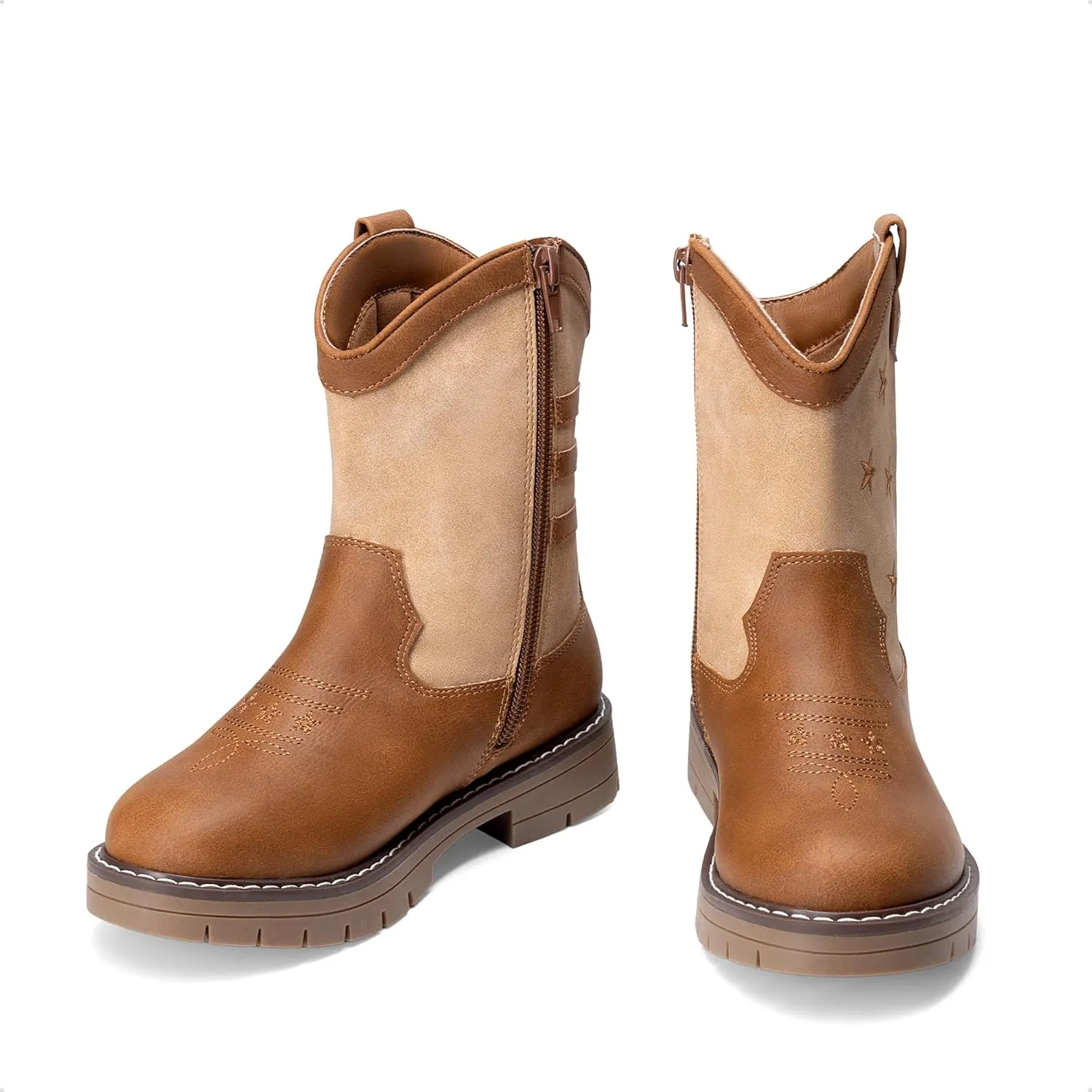 DREAM PAIRS Boys Girls Cowboy Boots Kids Western Riding Mid Calf Boots with Side Zipper (Toddler/Little Kid/Big Kid)