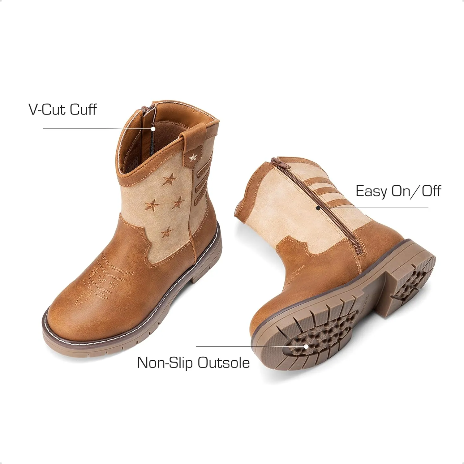 DREAM PAIRS Boys Girls Cowboy Boots Kids Western Riding Mid Calf Boots with Side Zipper (Toddler/Little Kid/Big Kid)