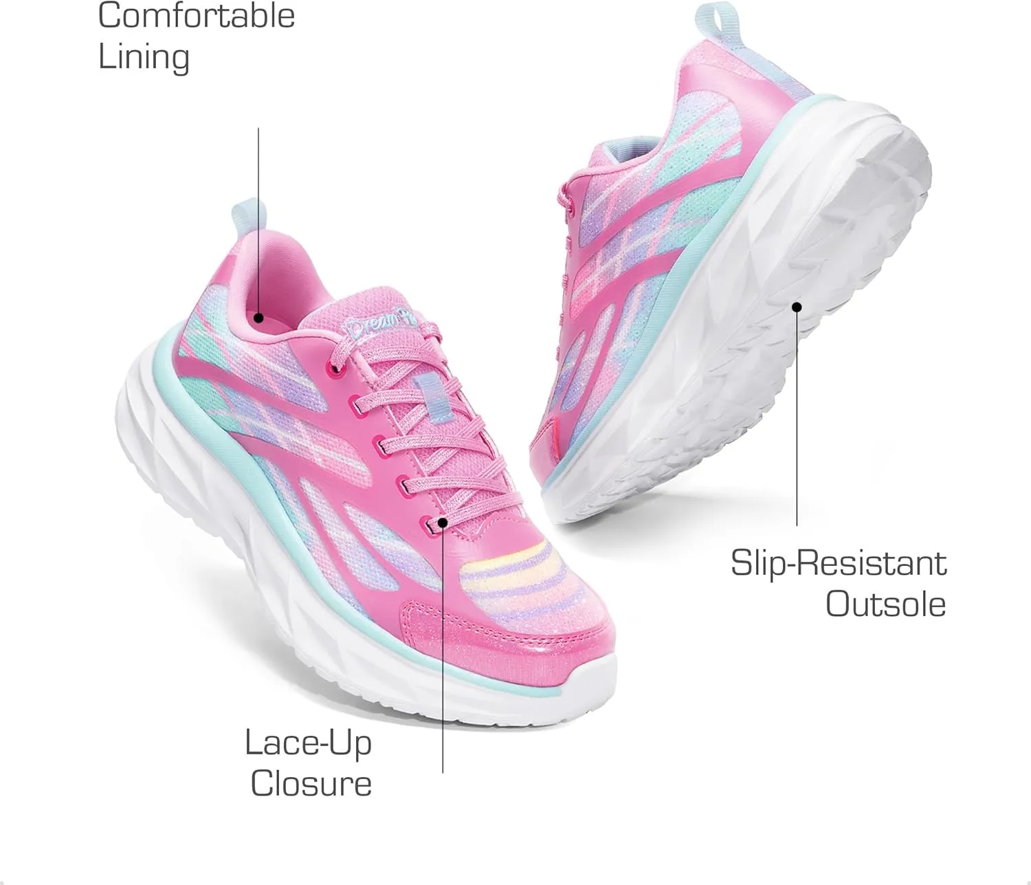 DREAM PAIRS Girls Shoes Sneakers Kids Tennis Shoes Lightweight Lace Up Running Casual Walking Shoes