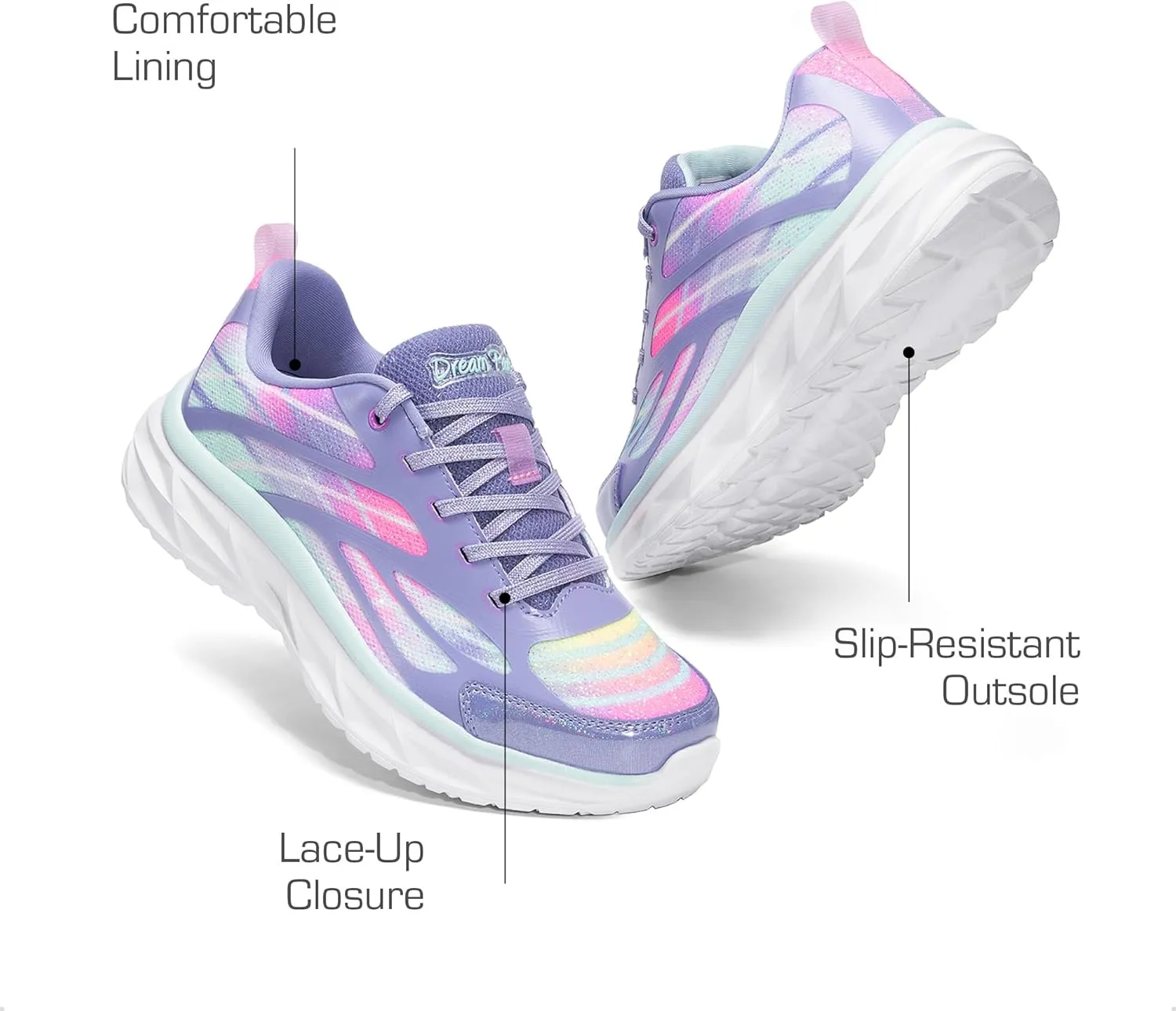 DREAM PAIRS Girls Shoes Sneakers Kids Tennis Shoes Lightweight Lace Up Running Casual Walking Shoes