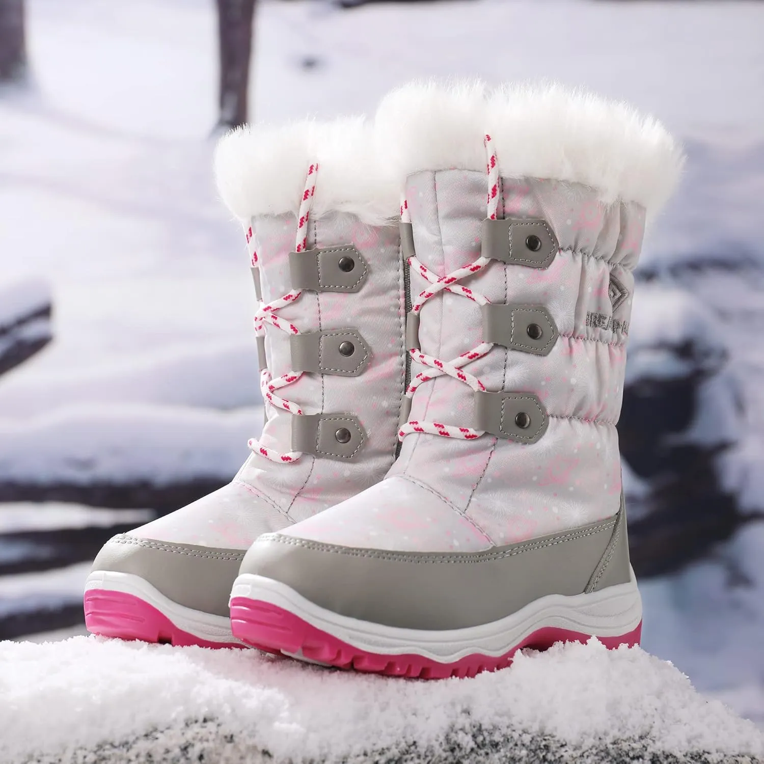 DREAM PAIRS Girls Snow Boots Warm Cozy Anti-Slip Lightweight Mid Calf Faux Fur Lining Winter Shoes for Little/Big Kids