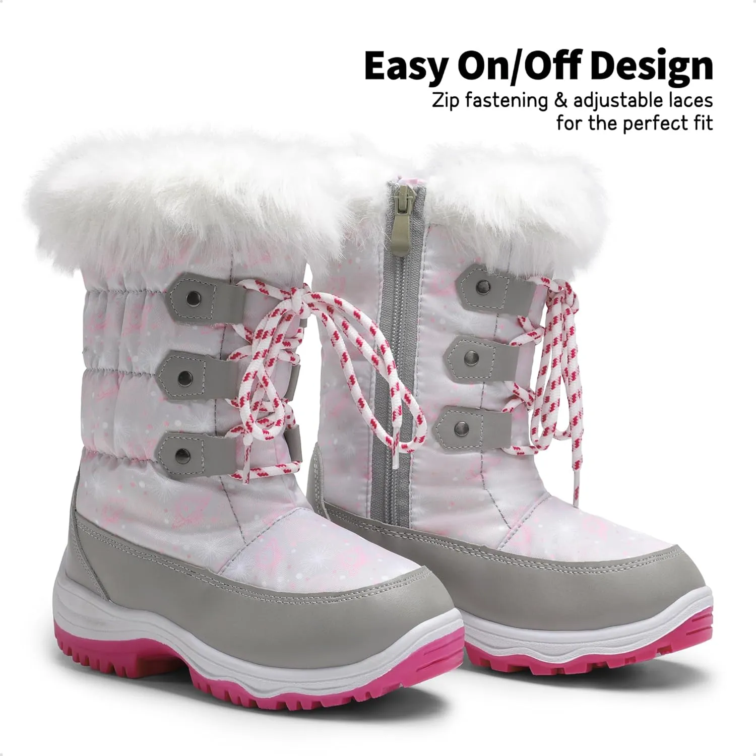 DREAM PAIRS Girls Snow Boots Warm Cozy Anti-Slip Lightweight Mid Calf Faux Fur Lining Winter Shoes for Little/Big Kids