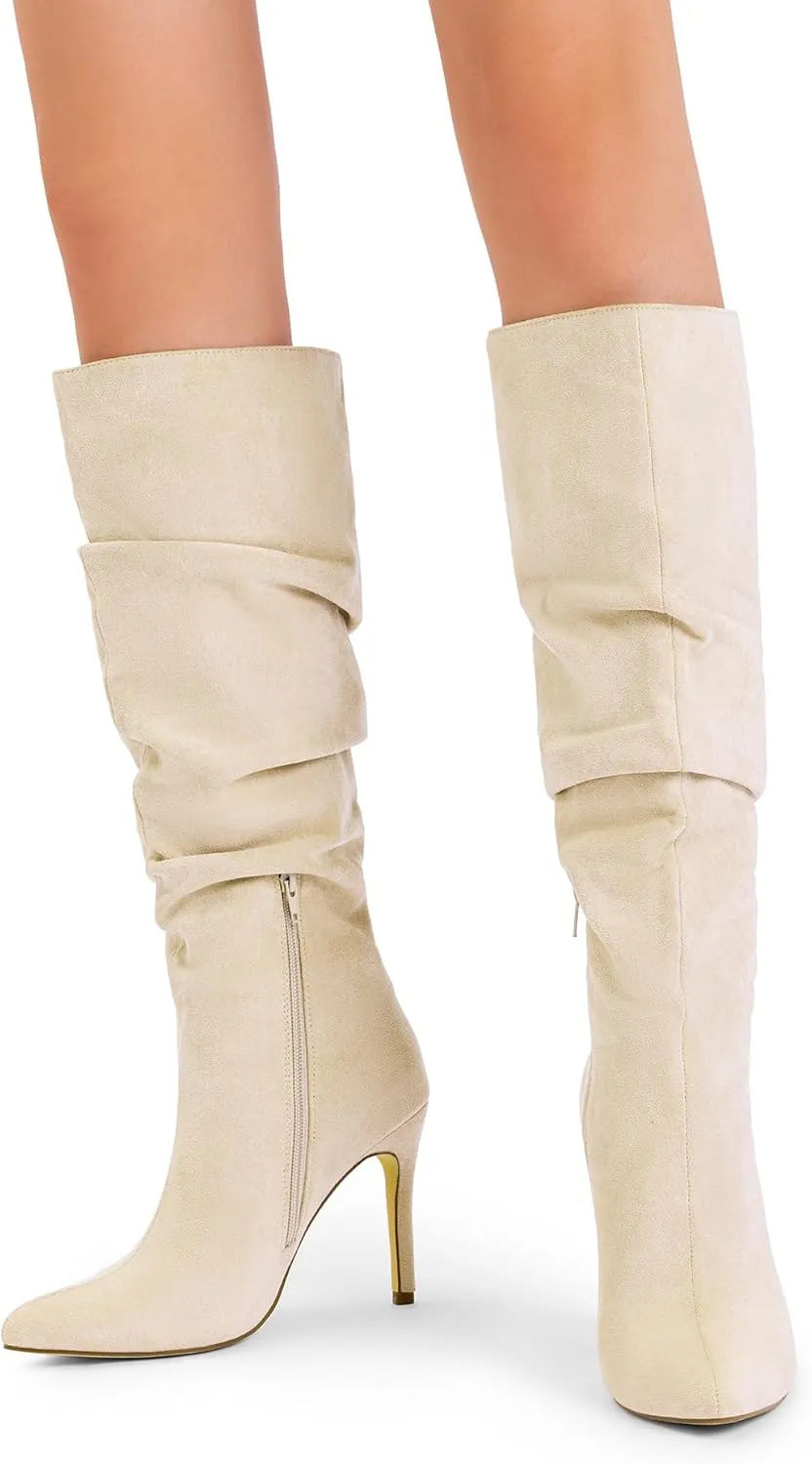 DREAM PAIRS Knee High Boots for Women, Sexy Pointed Toe Stiletto High Heel Slouchy Suede Tall Boots